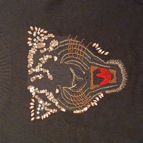 Guess black oversized high low sweater tiger graphic embroidered medium - Picture 12 of 16